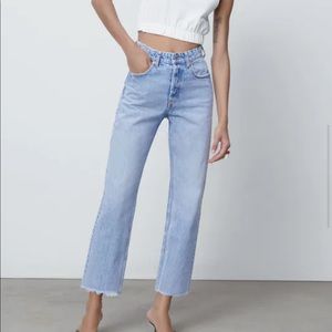 Zara Hi-Rise Straight Leg Jeans in Light Blue